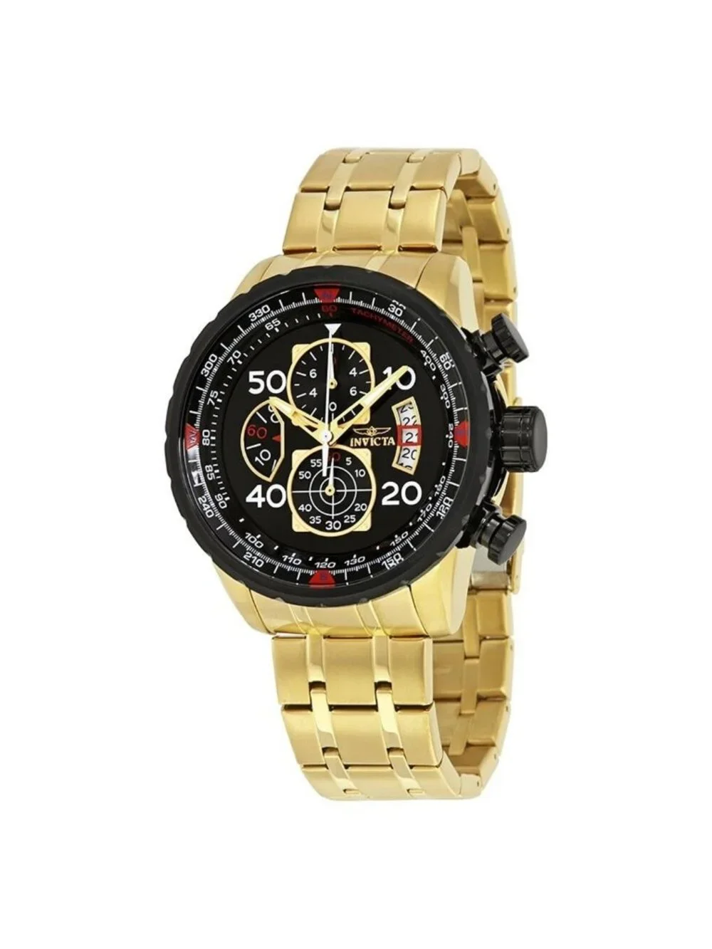 NWT Invicta Aviator Chronograph Black Dial Gold-plated Men's Watch